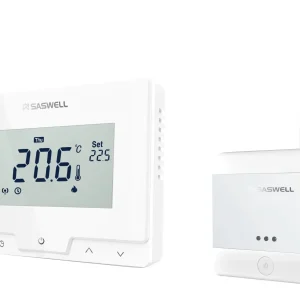 Brezžični WiFi termostat Saswell T19XWHB-7-RF-APP z aplikacijo, 7-dnevnim programiranjem, RF povezavo, pametno prilagoditvijo in zaznavanjem odprtega okna.